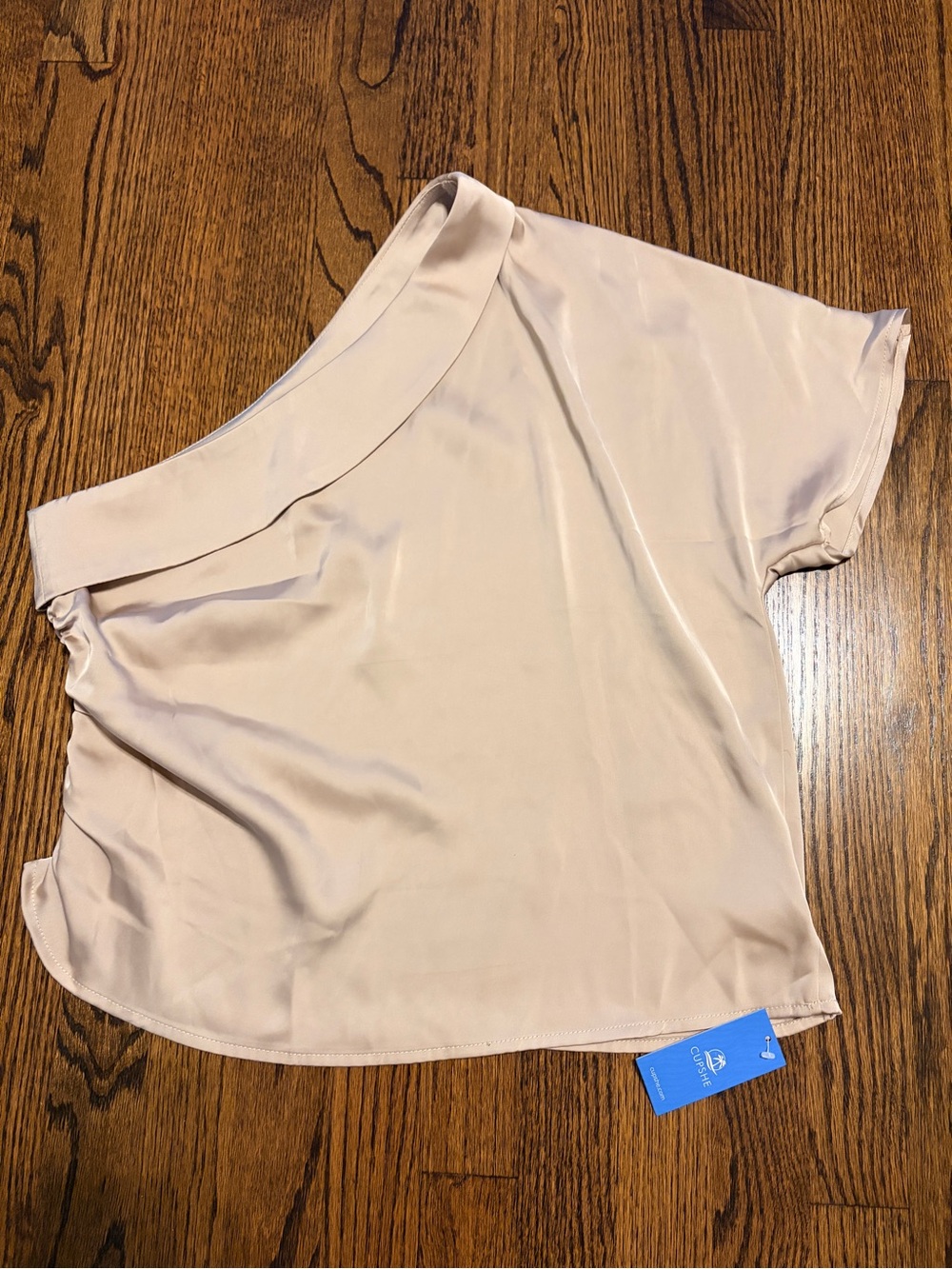 Cupshe One Shoulder Satin Blouse Beige Size M NWT Asymmetrical Top